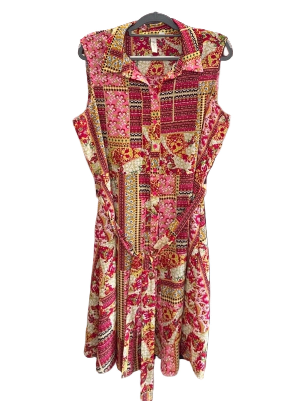 Tacera Sleeveless Pink Floral Patchwork Shirt Dress 2x
